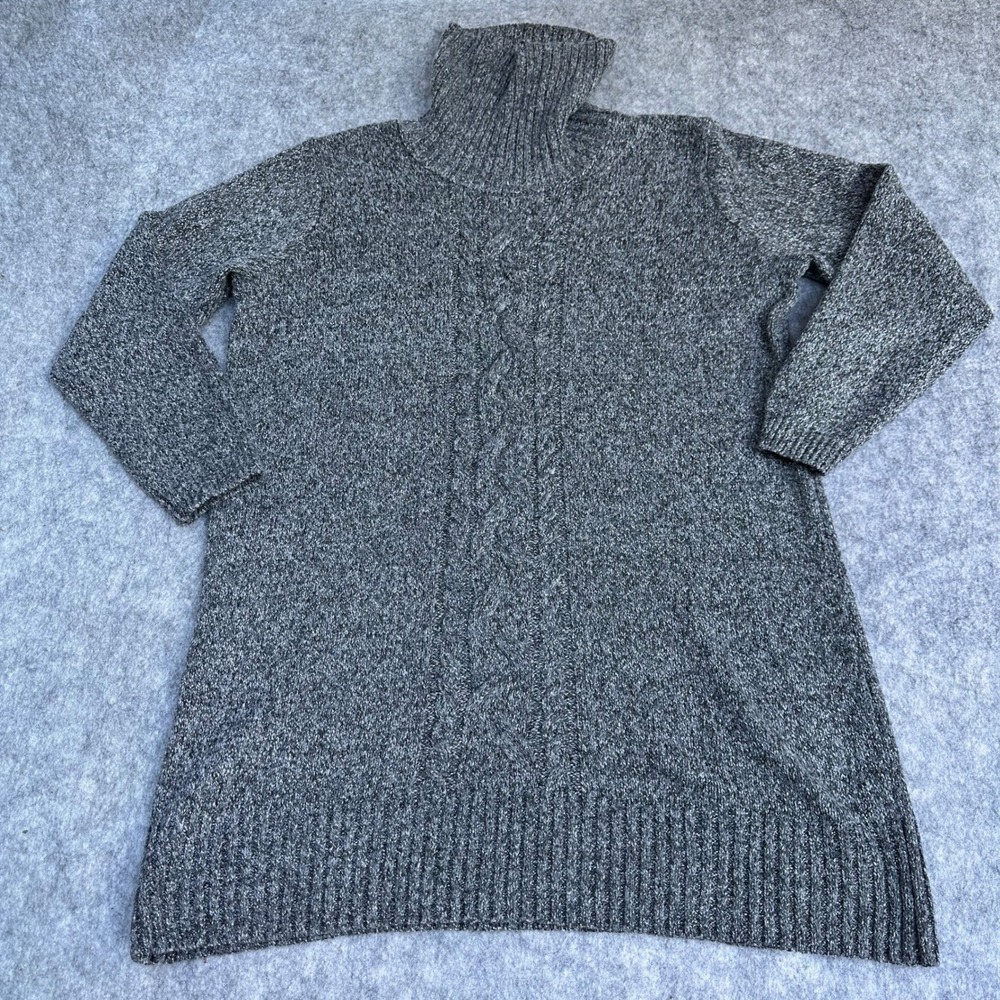 Avon Womens Plus 1X 1T Marled Gray Cable Knit Turtleneck Tunic Sweater
